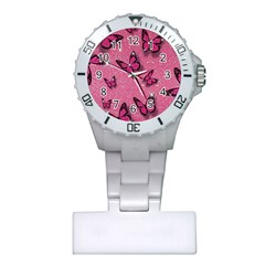 Pink Glitter Butterfly Plastic Nurses Watch by Ndabl3x