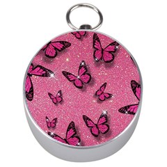 Pink Glitter Butterfly Silver Compasses by Ndabl3x