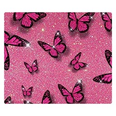 Pink Glitter Butterfly Two Sides Premium Plush Fleece Blanket (small) by Ndabl3x