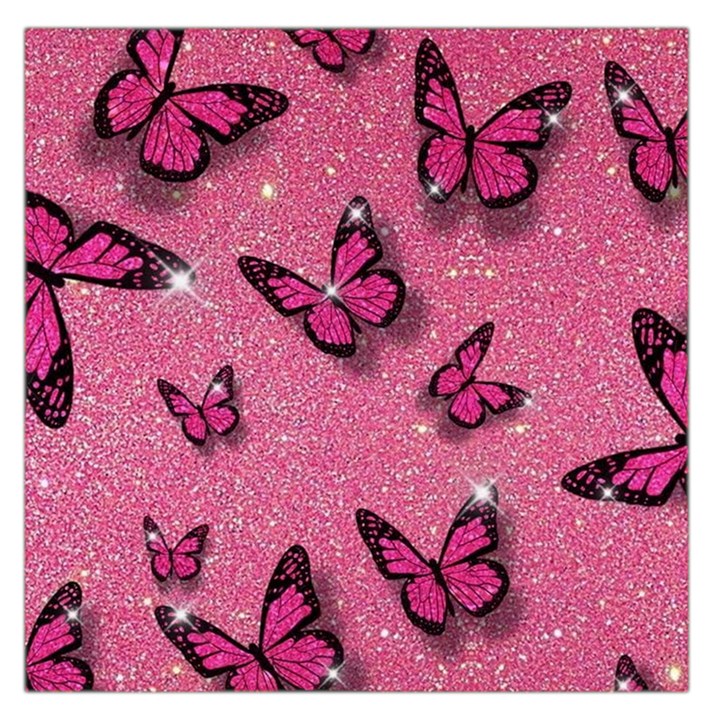 Pink Glitter Butterfly Square Satin Scarf (36  x 36 )