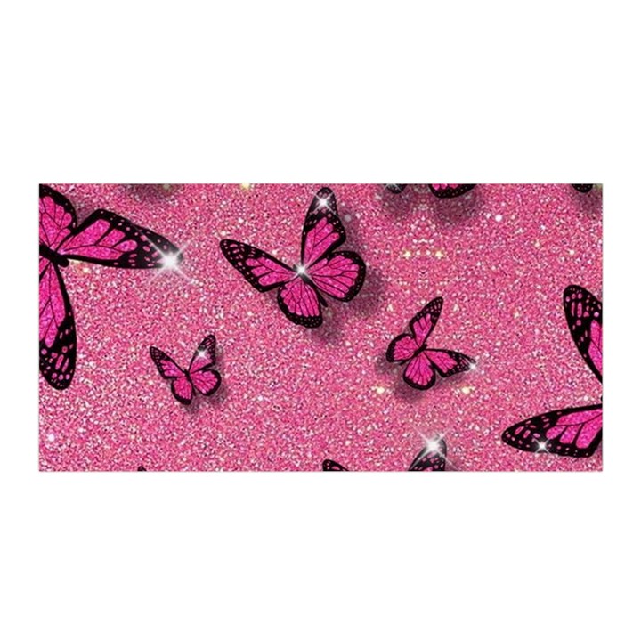 Pink Glitter Butterfly Satin Wrap 35  x 70 