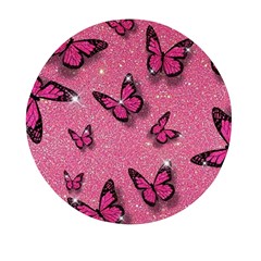 Pink Glitter Butterfly Mini Round Pill Box by Ndabl3x