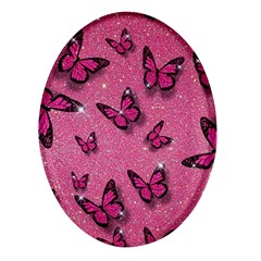 Pink Glitter Butterfly Oval Glass Fridge Magnet (4 Pack)