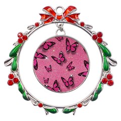 Pink Glitter Butterfly Metal X mas Wreath Ribbon Ornament by Ndabl3x