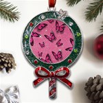 Pink Glitter Butterfly Metal X Mas Lollipop with Crystal Ornament Front