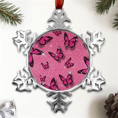 Pink Glitter Butterfly Metal Small Snowflake Ornament by Ndabl3x