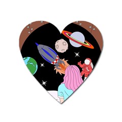 Girl Bed Space Planet Spaceship Heart Magnet by Bedest