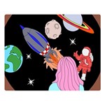 Girl Bed Space Planet Spaceship Two Sides Premium Plush Fleece Blanket (Large) 80 x60  Blanket Front