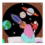 Girl Bed Space Planet Spaceship Banner and Sign 4  x 4  Front