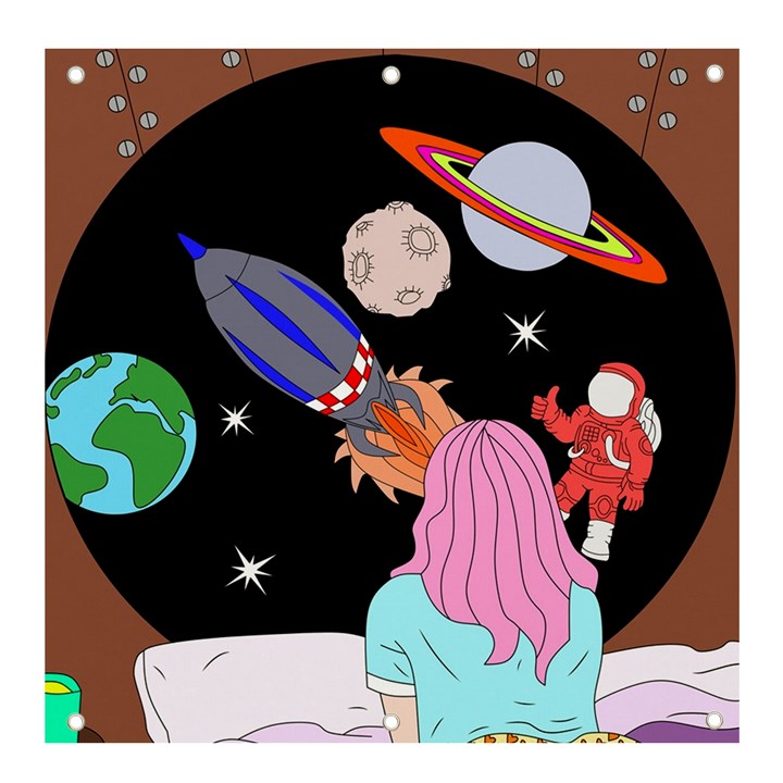 Girl Bed Space Planet Spaceship Banner and Sign 4  x 4 