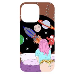 Girl Bed Space Planet Spaceship Iphone 14 Pro Max Black Uv Print Case by Bedest