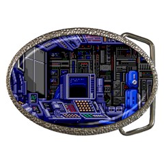 Blue Computer Monitor With Chair Game Digital Art Belt Buckles by Bedest