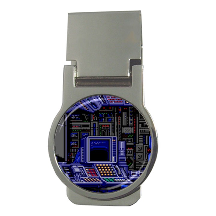 Blue Computer Monitor With Chair Game Digital Art Money Clips (Round) 