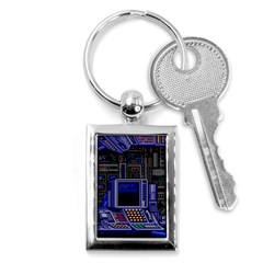 Blue Computer Monitor With Chair Game Digital Art Key Chain (rectangle) by Bedest