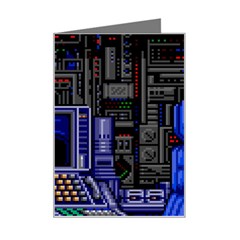 Blue Computer Monitor With Chair Game Digital Art Mini Greeting Card by Bedest