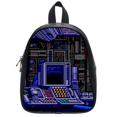 Blue Computer Monitor With Chair Game Digital Art School Bag (small) by Bedest