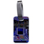 Blue Computer Monitor With Chair Game Digital Art Luggage Tag (two sides) Front