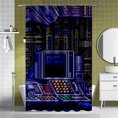 Blue Computer Monitor With Chair Game Digital Art Shower Curtain 48  X 72  (small)  by Bedest