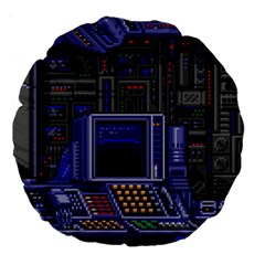 Blue Computer Monitor With Chair Game Digital Art Large 18  Premium Round Cushions by Bedest