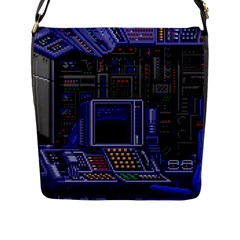 Blue Computer Monitor With Chair Game Digital Art Flap Closure Messenger Bag (l) by Bedest