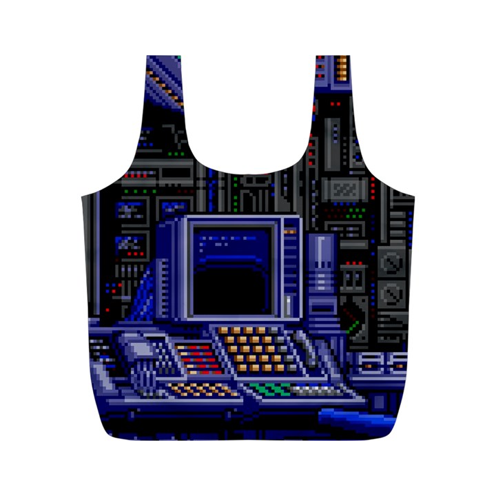 Blue Computer Monitor With Chair Game Digital Art Full Print Recycle Bag (M)