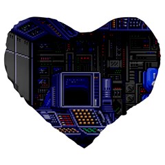 Blue Computer Monitor With Chair Game Digital Art Large 19  Premium Flano Heart Shape Cushions by Bedest