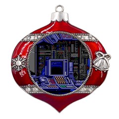 Blue Computer Monitor With Chair Game Digital Art Metal Snowflake And Bell Red Ornament