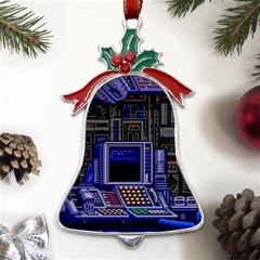 Blue Computer Monitor With Chair Game Digital Art Metal Holly Leaf Bell Ornament by Bedest