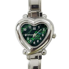 Green And Black Abstract Digital Art Heart Italian Charm Watch by Bedest