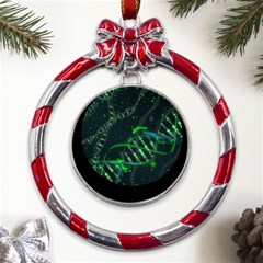 Green And Black Abstract Digital Art Metal Red Ribbon Round Ornament