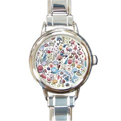 Mushroom Pattern Round Italian Charm Watch by Valentinaart