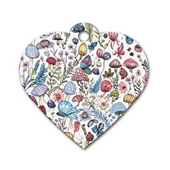 Mushroom Pattern Dog Tag Heart (two Sides) by Valentinaart