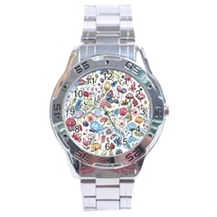 Mushroom Pattern Stainless Steel Analogue Watch by Valentinaart