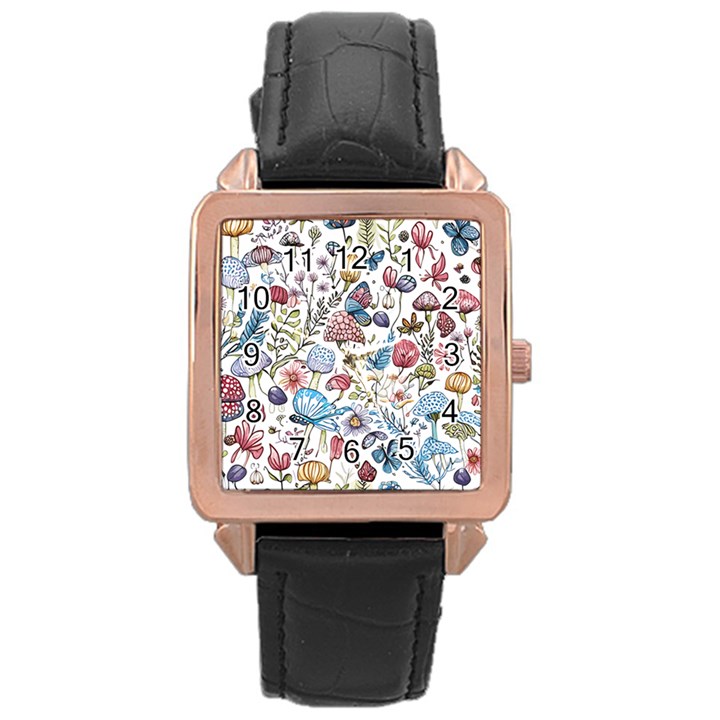 Mushroom pattern Rose Gold Leather Watch 