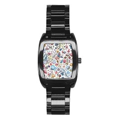 Mushroom Pattern Stainless Steel Barrel Watch by Valentinaart