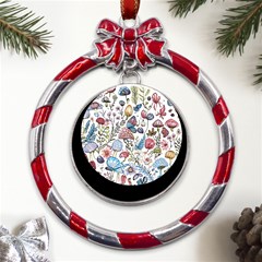 Mushroom Pattern Metal Red Ribbon Round Ornament