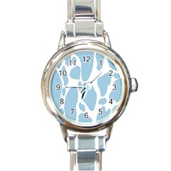 Cow Print, Aesthetic, Y, Blue, Baby Blue, Pattern, Simple Round Italian Charm Watch by nateshop