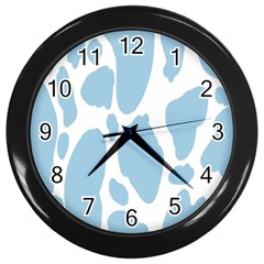 Cow Print, Aesthetic, Y, Blue, Baby Blue, Pattern, Simple Wall Clock (black) by nateshop