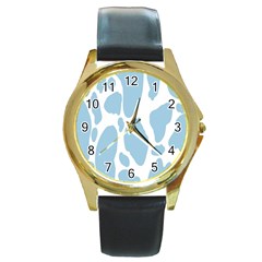 Cow Print, Aesthetic, Y, Blue, Baby Blue, Pattern, Simple Round Gold Metal Watch by nateshop