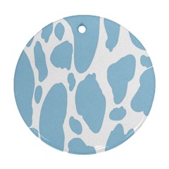 Cow Print, Aesthetic, Y, Blue, Baby Blue, Pattern, Simple Round Ornament (two Sides) by nateshop