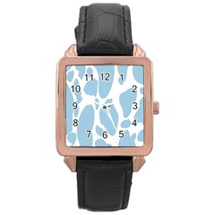 Cow Print, Aesthetic, Y, Blue, Baby Blue, Pattern, Simple Rose Gold Leather Watch  by nateshop