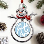 Cow Print, Aesthetic, Y, Blue, Baby Blue, Pattern, Simple Metal Snowman Ornament Front