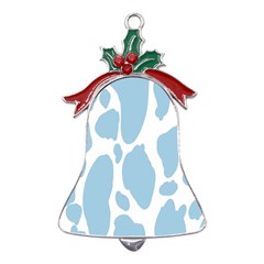 Cow Print, Aesthetic, Y, Blue, Baby Blue, Pattern, Simple Metal Holly Leaf Bell Ornament by nateshop