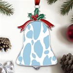 Cow Print, Aesthetic, Y, Blue, Baby Blue, Pattern, Simple Metal Holly Leaf Bell Ornament Front