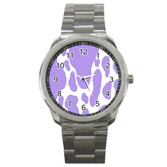 Cow Print, Aesthetic,violelilac, Animal, Purple, Simple Sport Metal Watch by nateshop