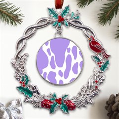 Cow Print, Aesthetic,violelilac, Animal, Purple, Simple Metal X mas Wreath Holly Leaf Ornament by nateshop