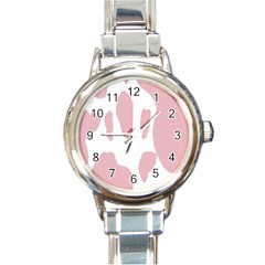 Cow Print, Pink, Design, Pattern, Animal, Baby Pink, Simple, Round Italian Charm Watch by nateshop