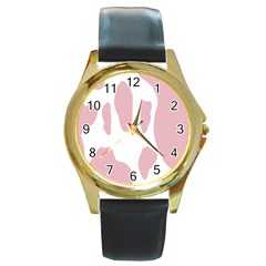 Cow Print, Pink, Design, Pattern, Animal, Baby Pink, Simple, Round Gold Metal Watch by nateshop