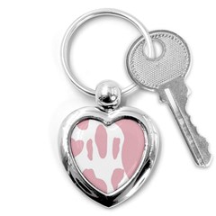 Cow Print, Pink, Design, Pattern, Animal, Baby Pink, Simple, Key Chain (heart) by nateshop