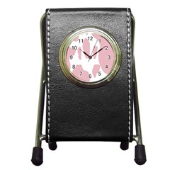 Cow Print, Pink, Design, Pattern, Animal, Baby Pink, Simple, Pen Holder Desk Clock by nateshop